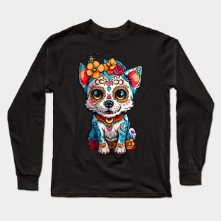 Dog Sugar Skull Halloween Long Sleeve T-Shirt